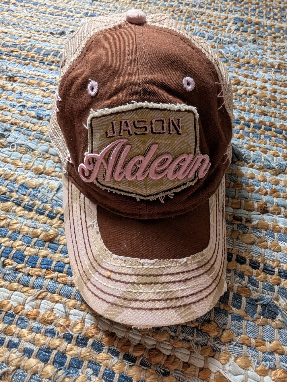 Jason Aldean Distressed Trucker Hat Pink Brown Mesh Snapback Country Concert - Picture 2 of 8